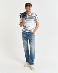 T-shirt in lino e cotone a righe