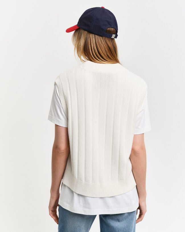 Gilet con scollo a V a coste in lana a coste ampie