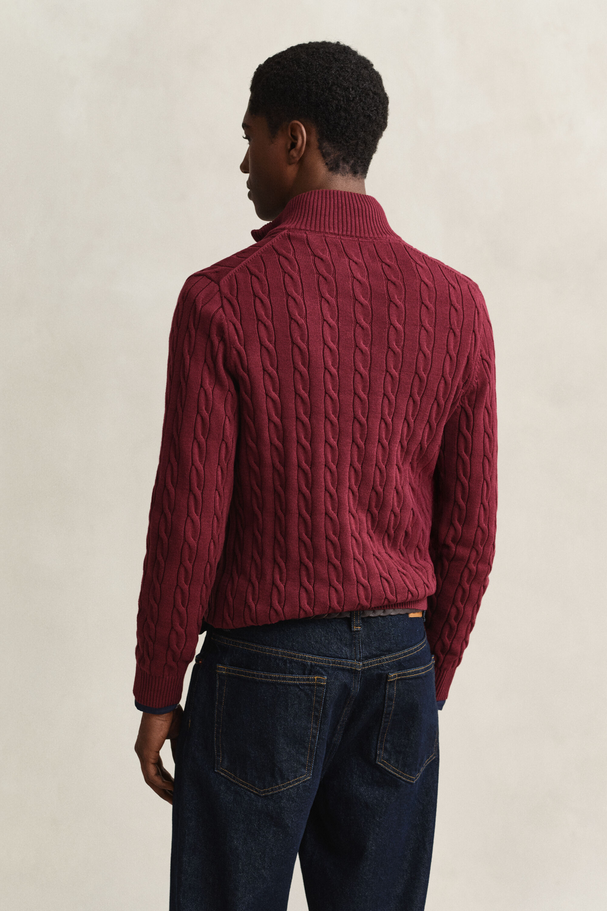Maglia con zip corta in cotone a trecce