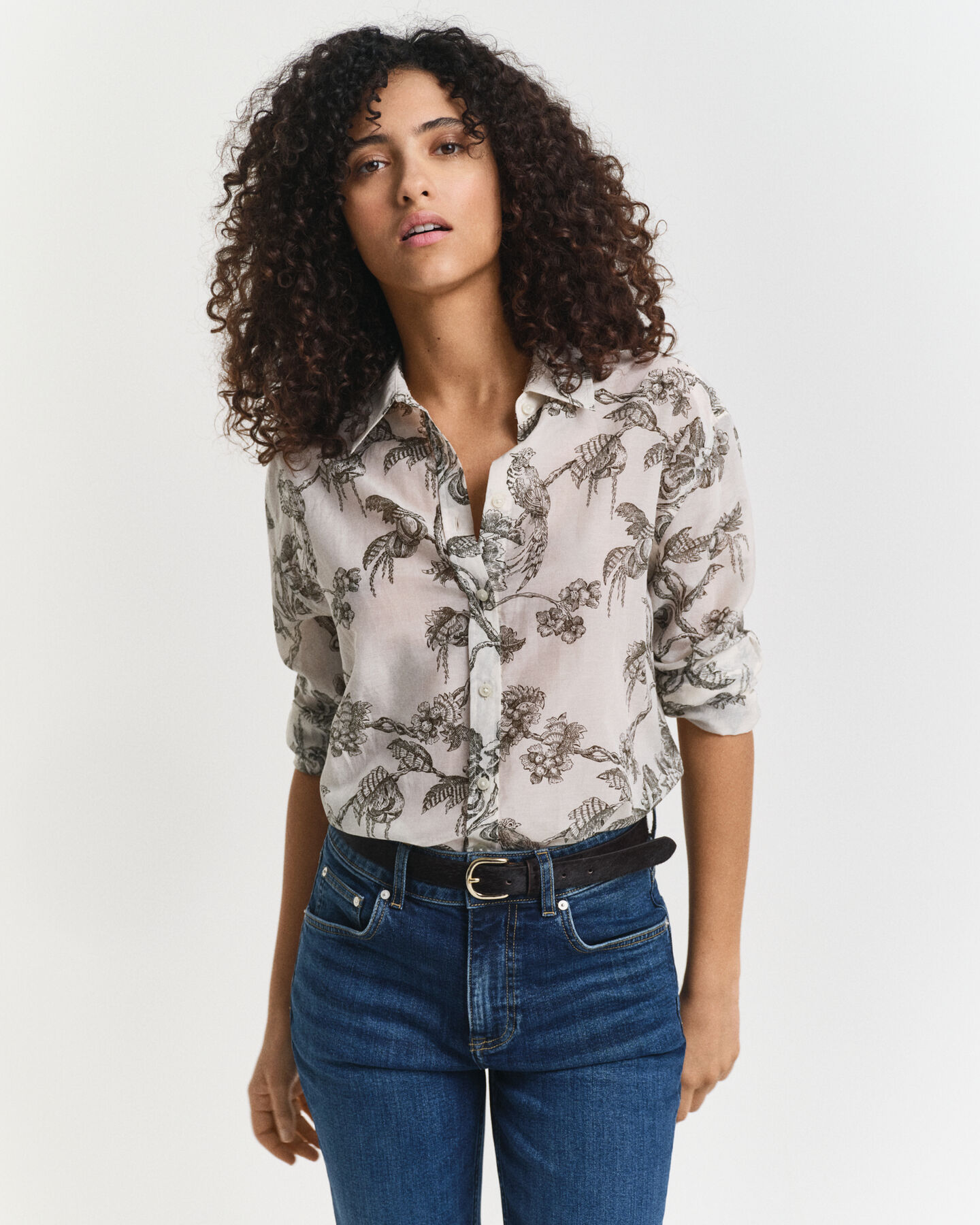 Camicia con stampa di albero in seta e cotone relaxed fit