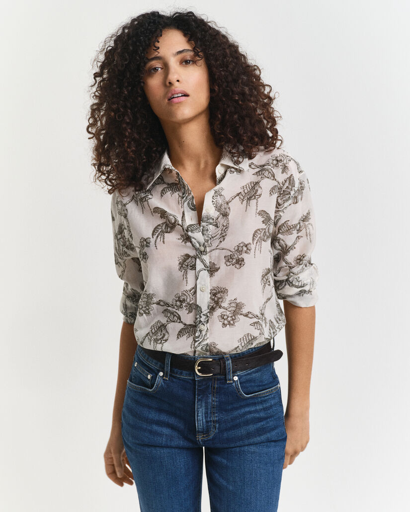 Camicia con stampa di albero in seta e cotone relaxed fit