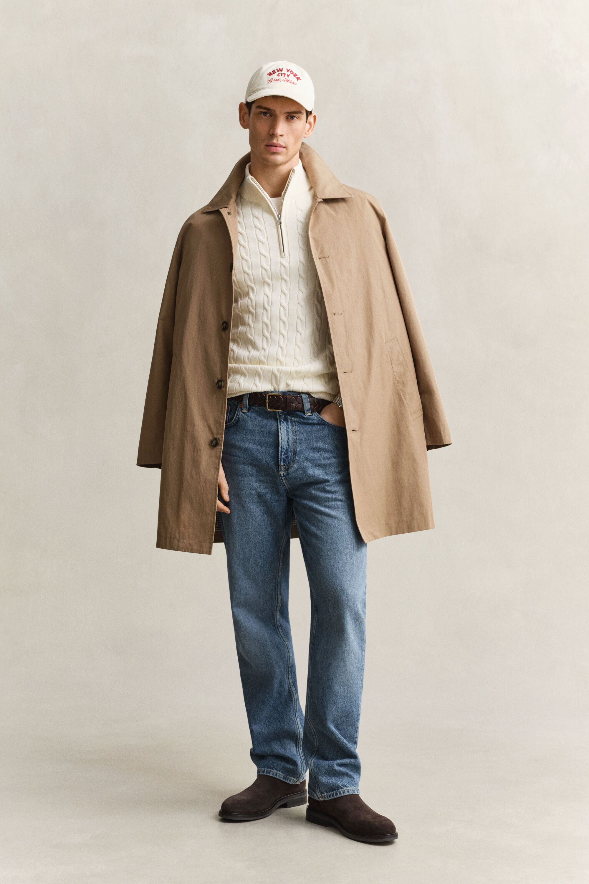 Maglia con zip corta in cotone a trecce