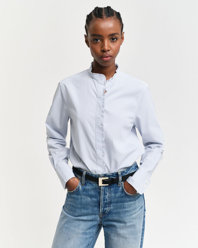 Camicia con volant a righe regular fit