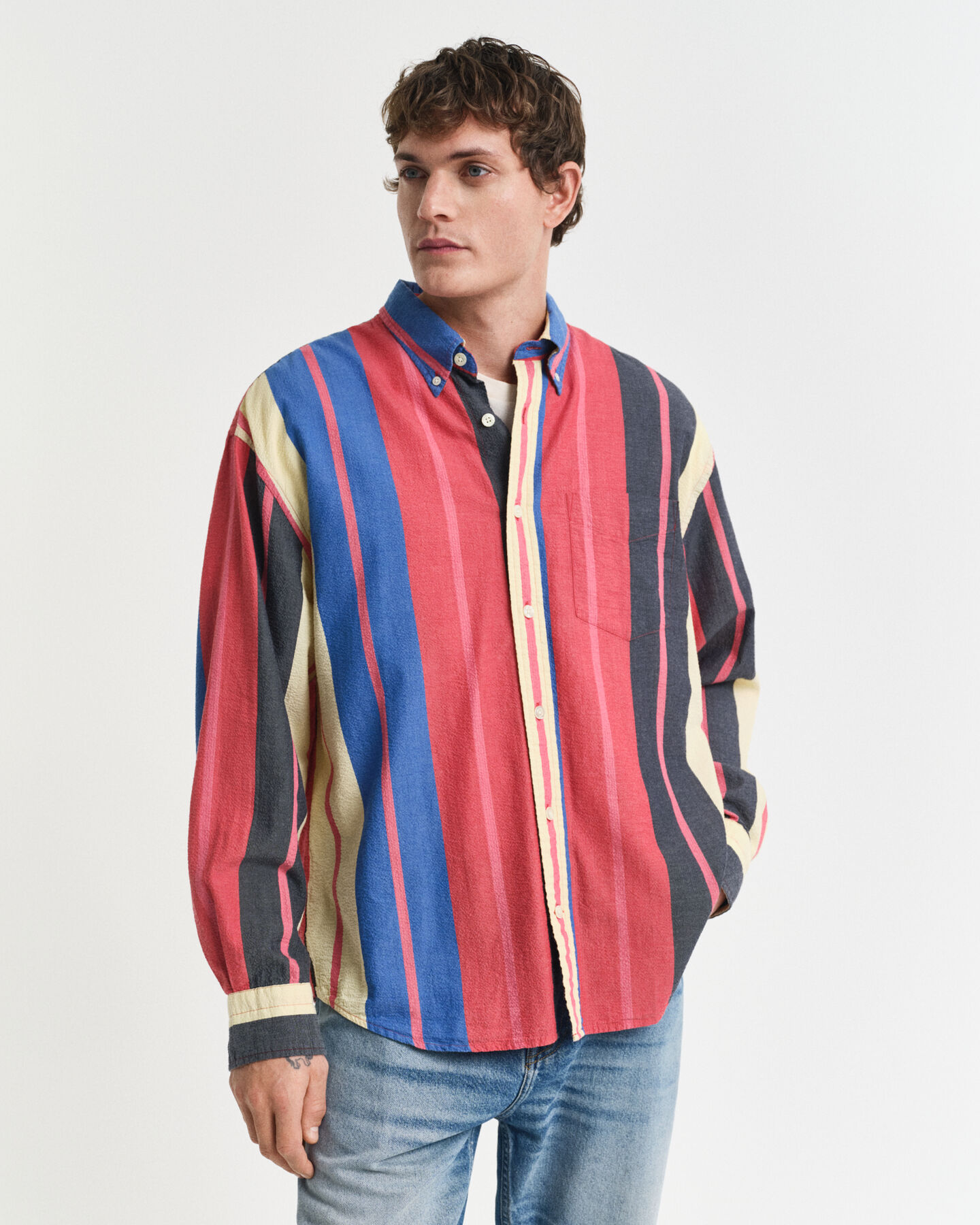 Camicia seersucker a righe oversize