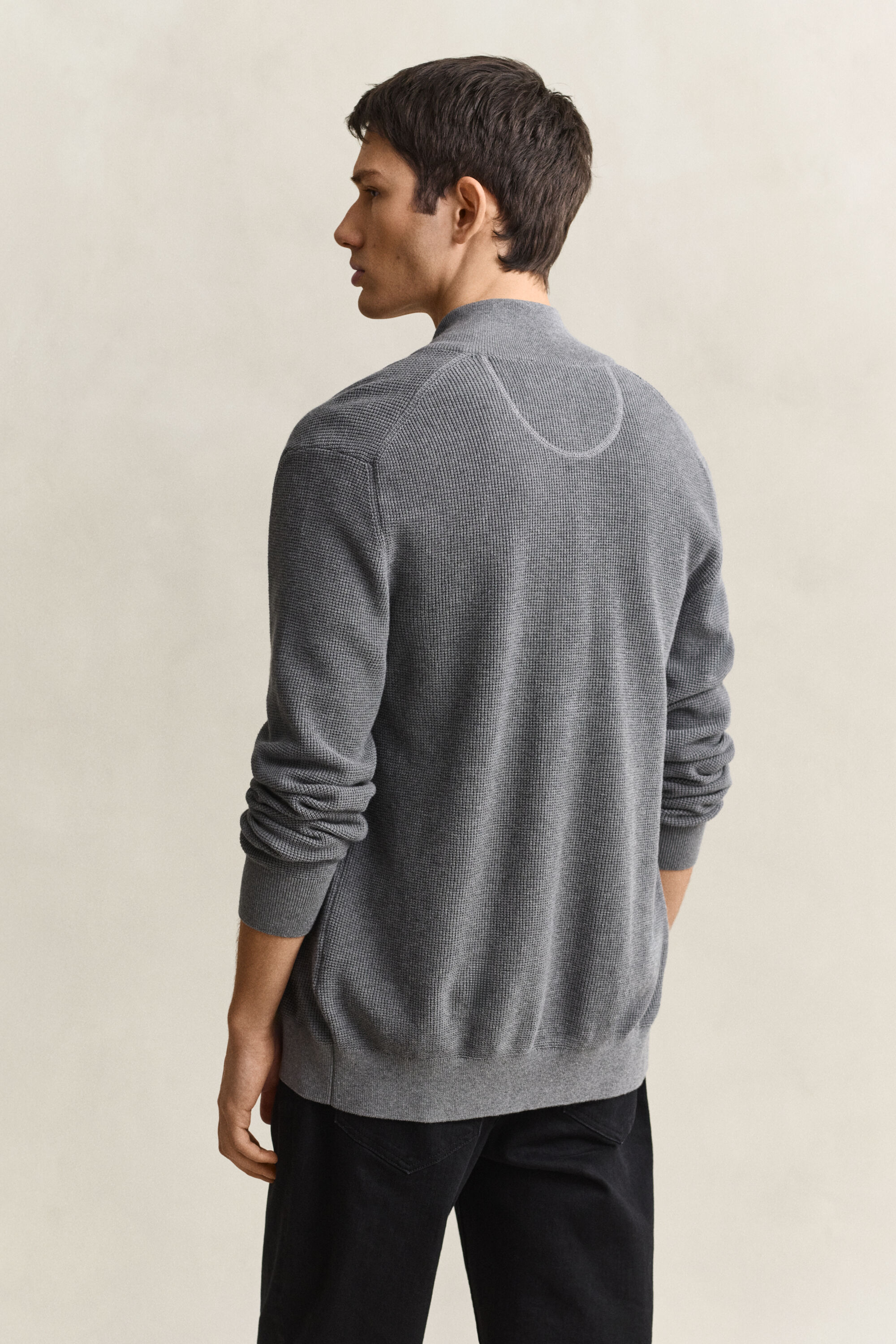 Cardigan con zip in cotone testurizzato