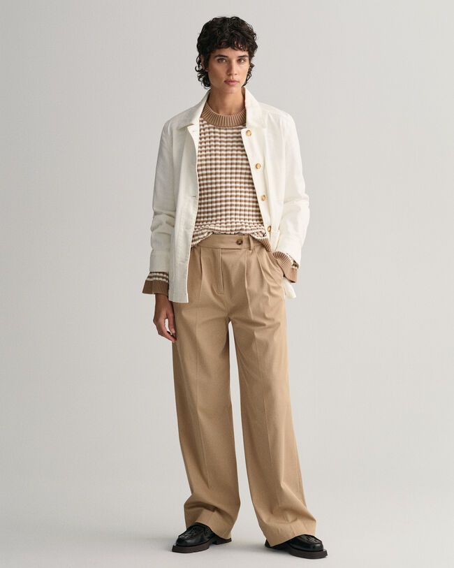 Maglia girocollo in cotone a coste e righe