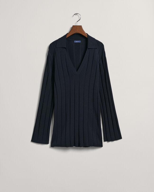 Maglia con colletto aperto in maglia a coste