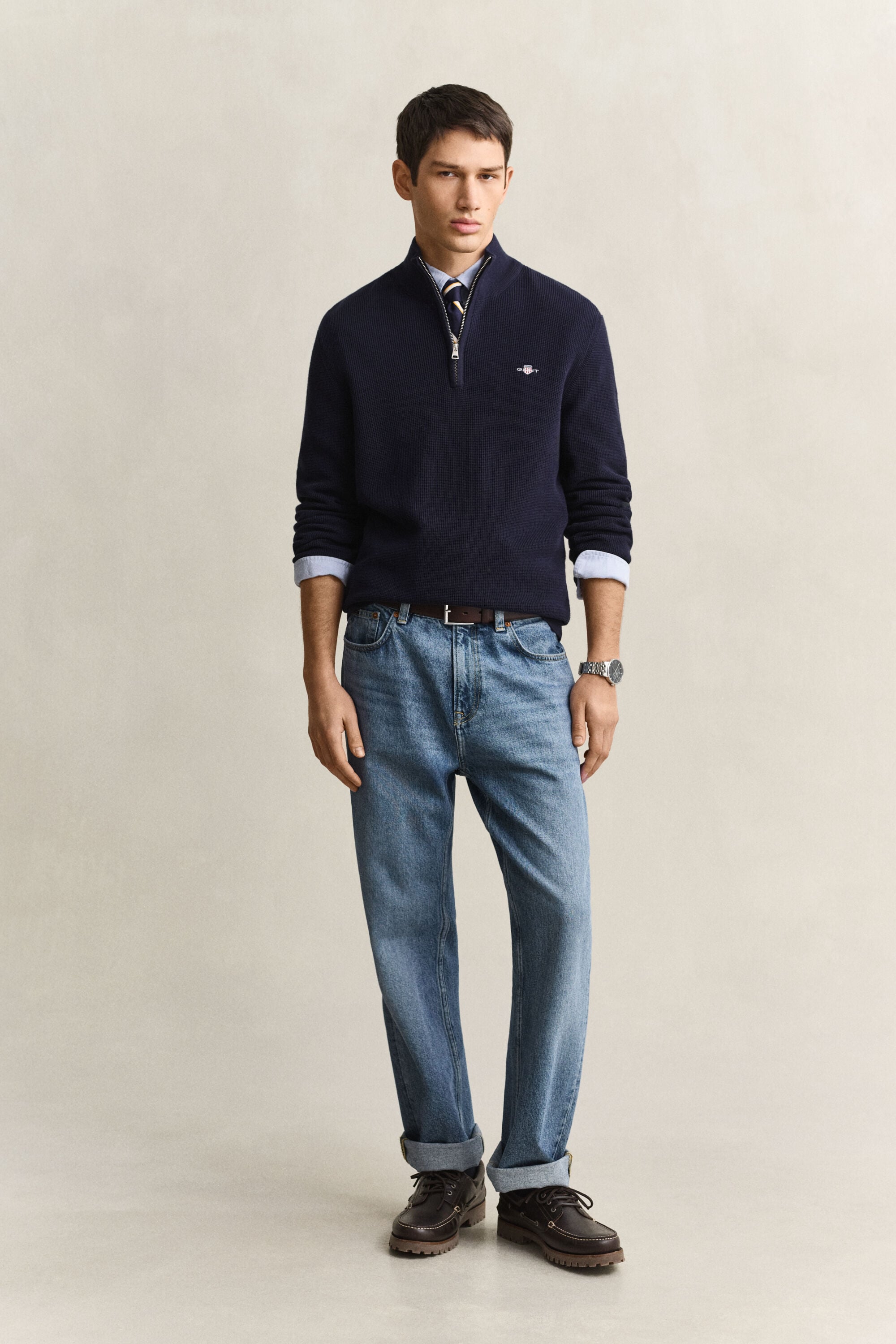 Maglia in cotone testurizzato con zip corta