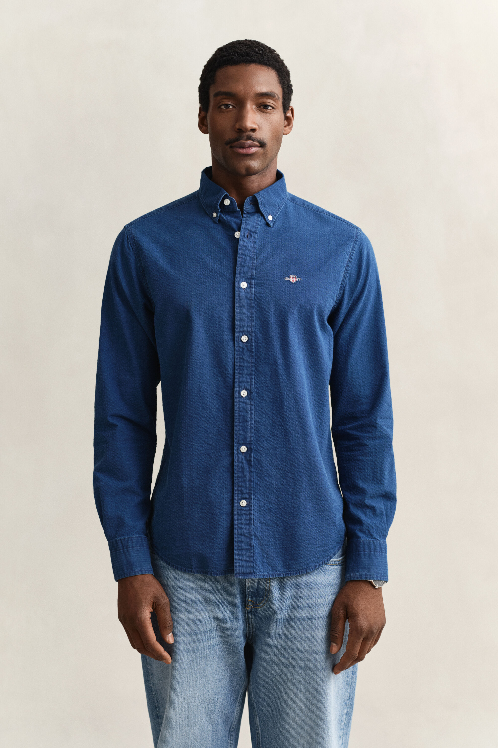 Camicia in seersucker Indigo