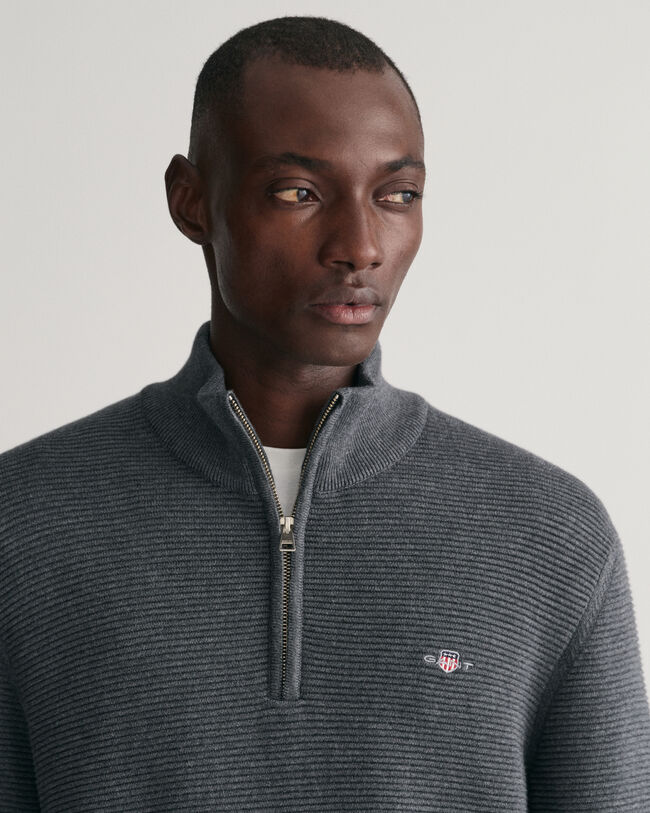 Maglia in cotone testurizzato con zip corta