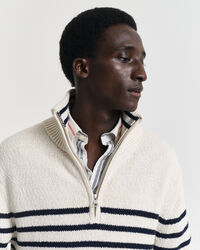 Maglia con zip corta in cotone fiammato a righe