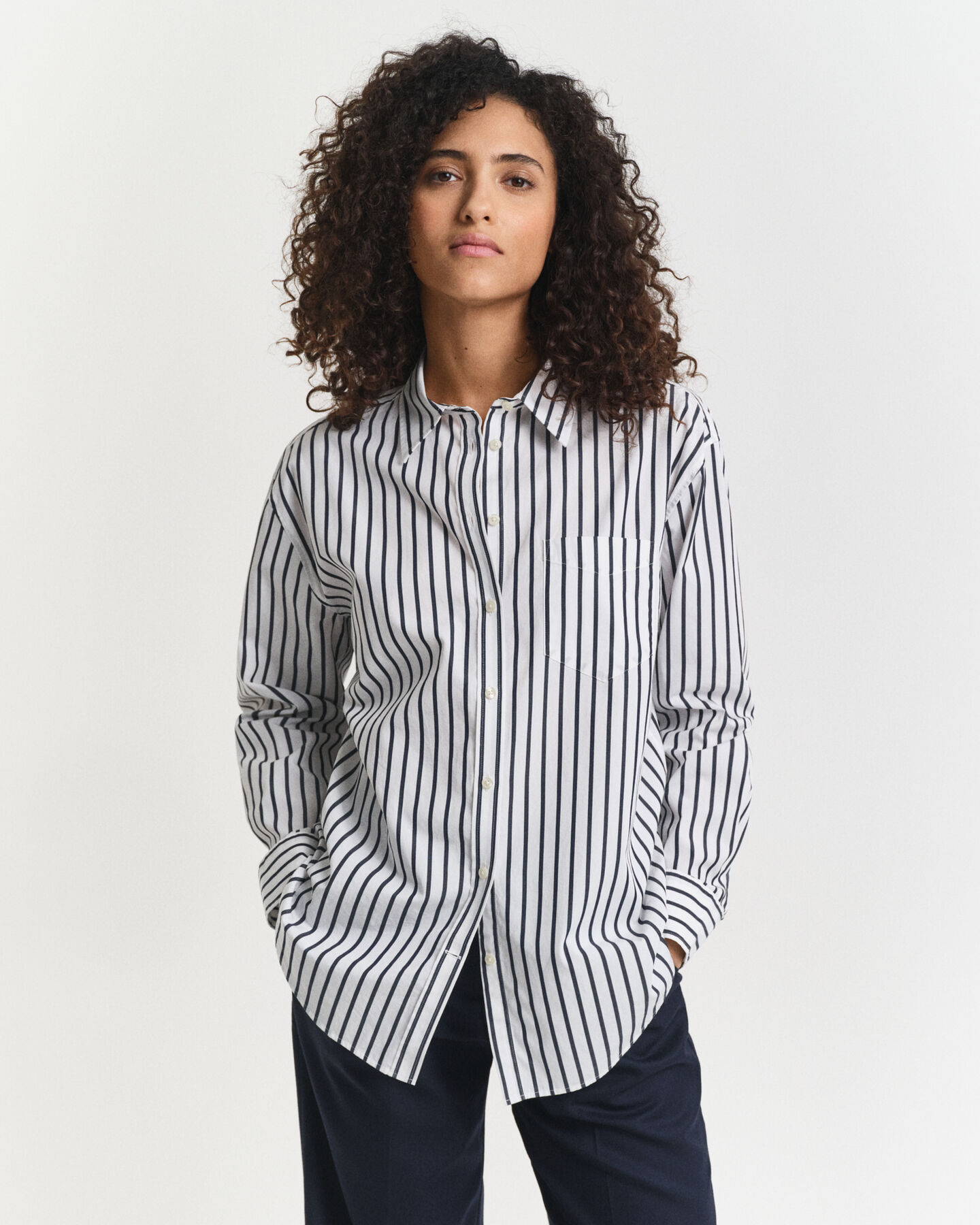 Camicia classica in popeline a righe relaxed fit