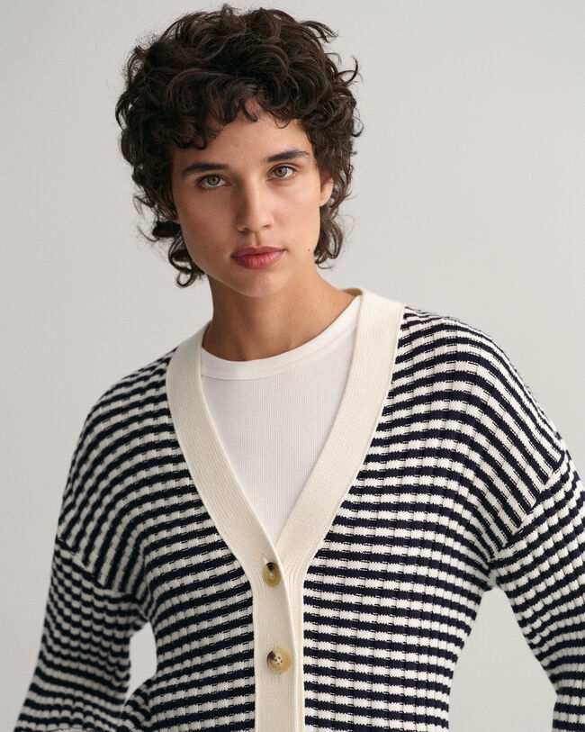 Cardigan con scollo a V in cotone a righe