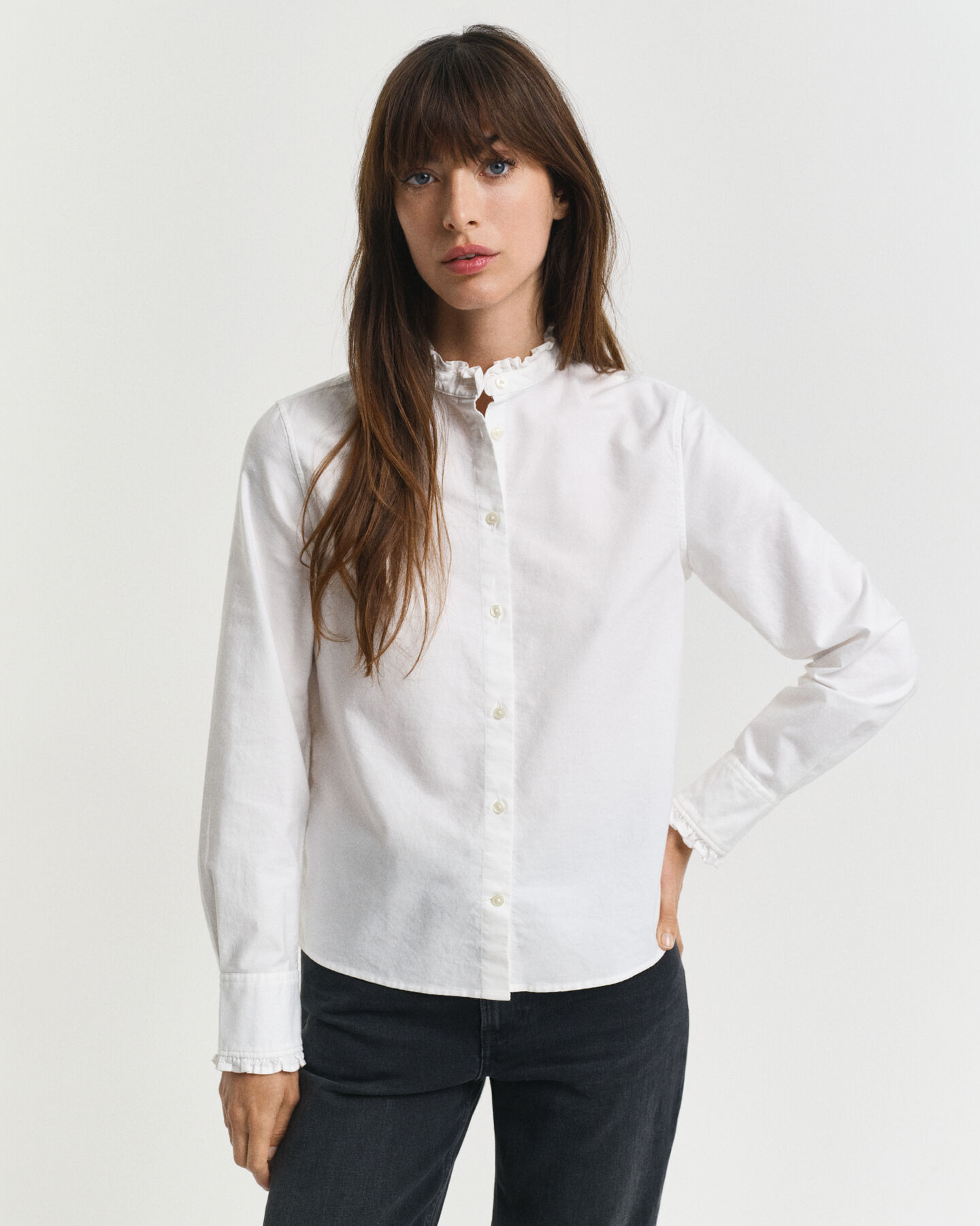 Blusa Oxford classica con volant