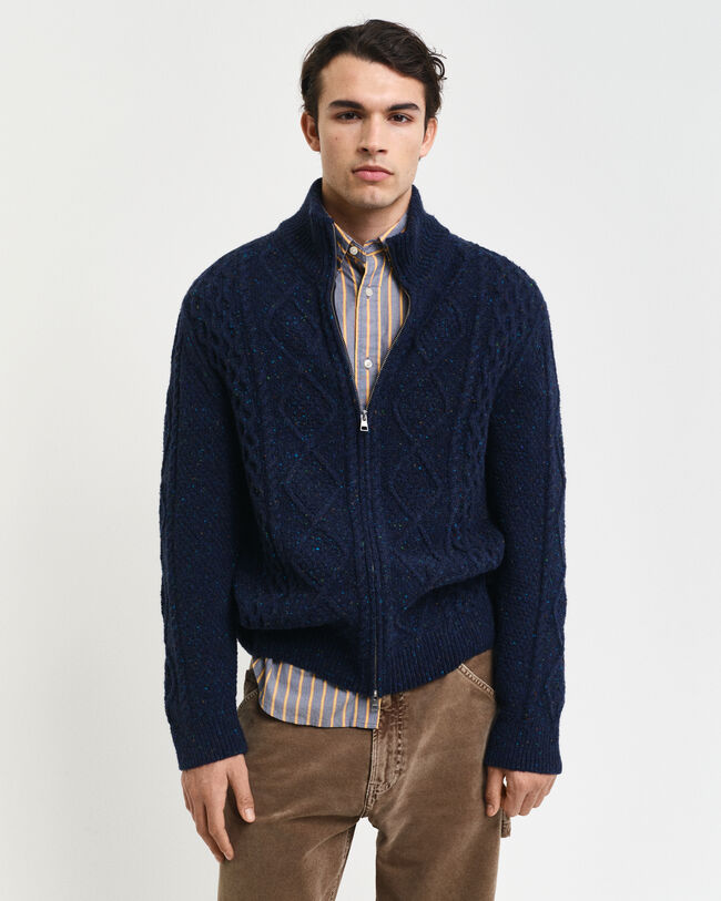 Cardigan con zip lavorato a trecce