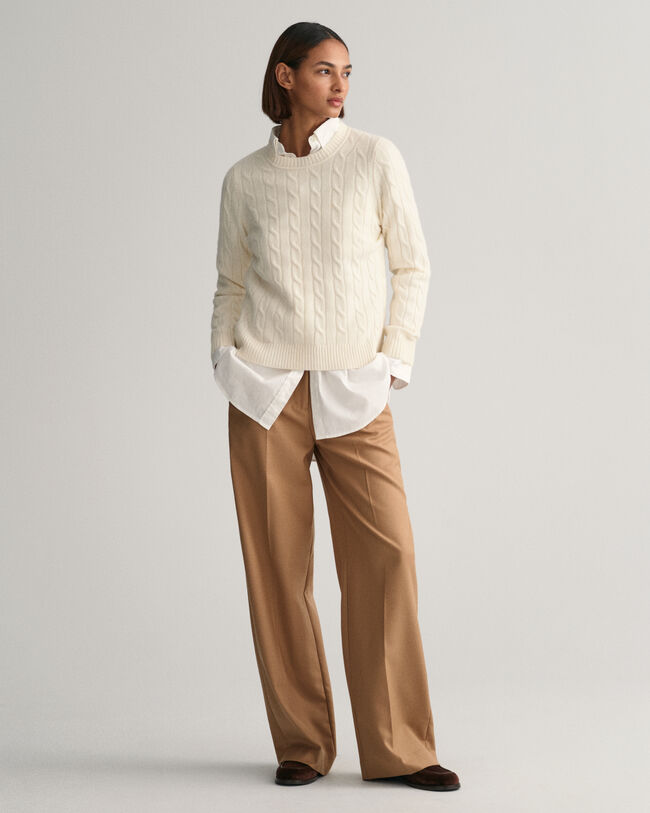 Maglia girocollo a trecce in lana d&rsquo;agnello