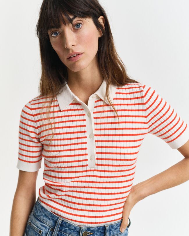 Rugger maniche corte a righe in maglia a coste