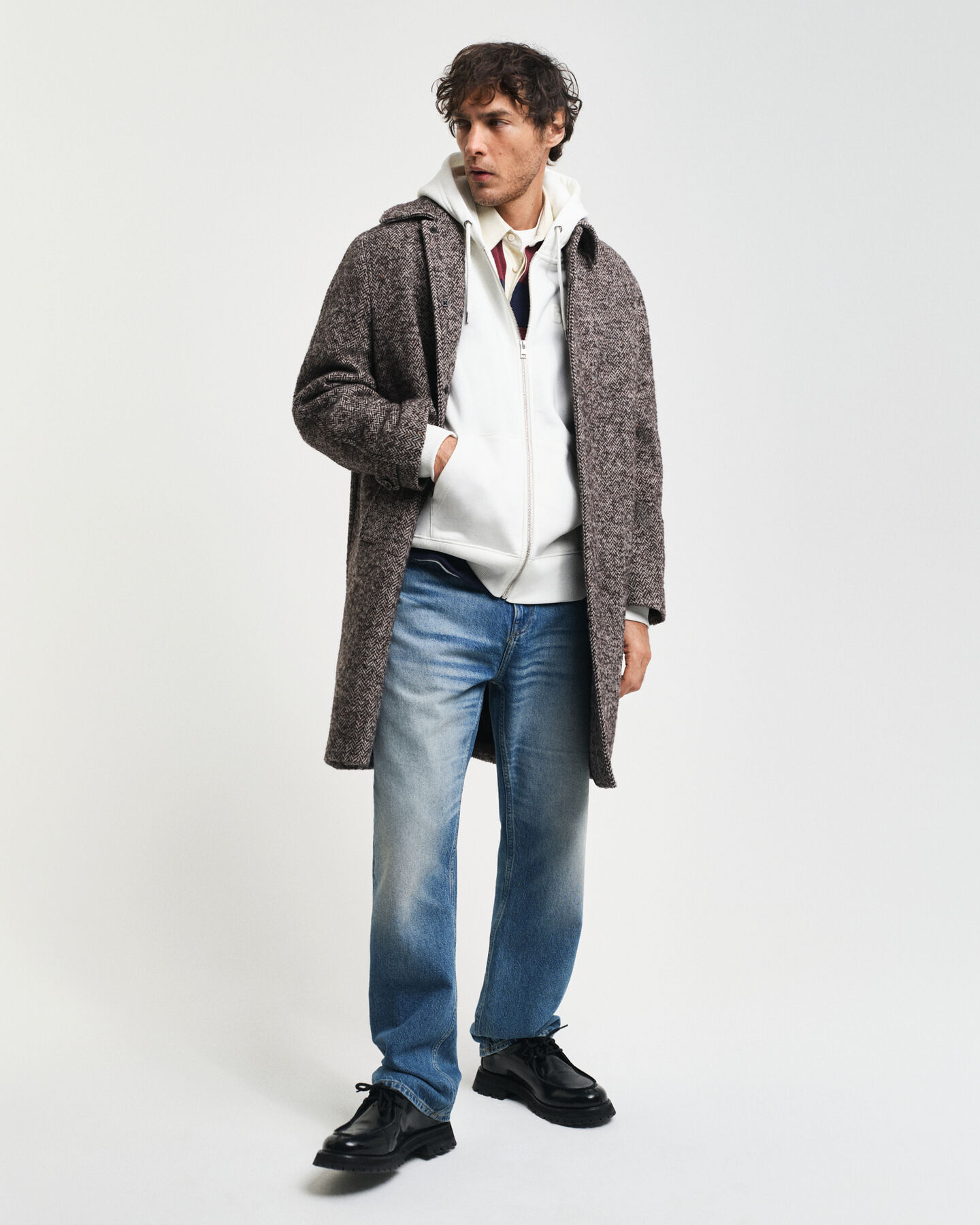 Felpa impressa con cappuccio e zip