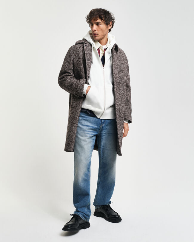 Felpa impressa con cappuccio e zip