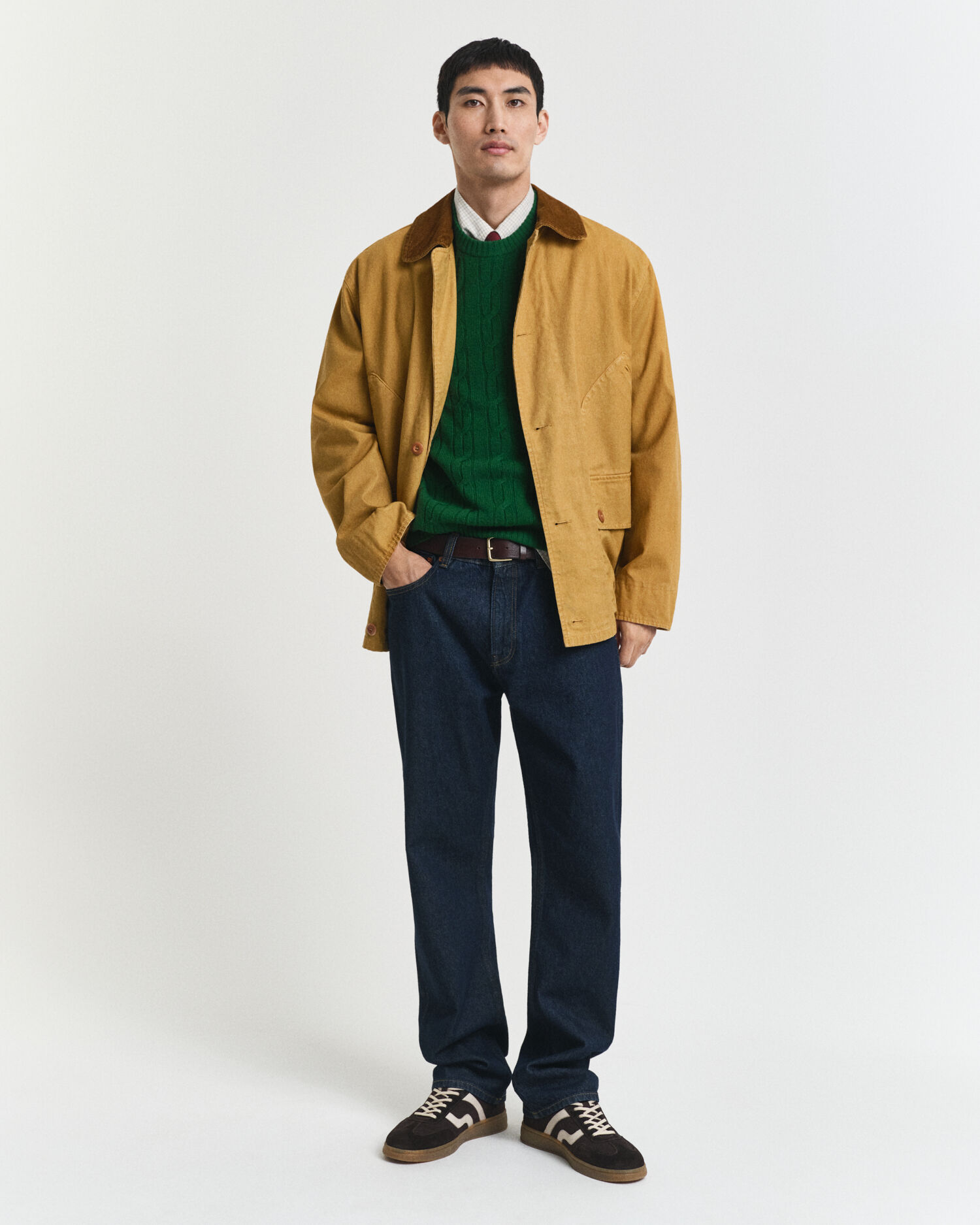 Maglia girocollo a trecce in lana d’agnello