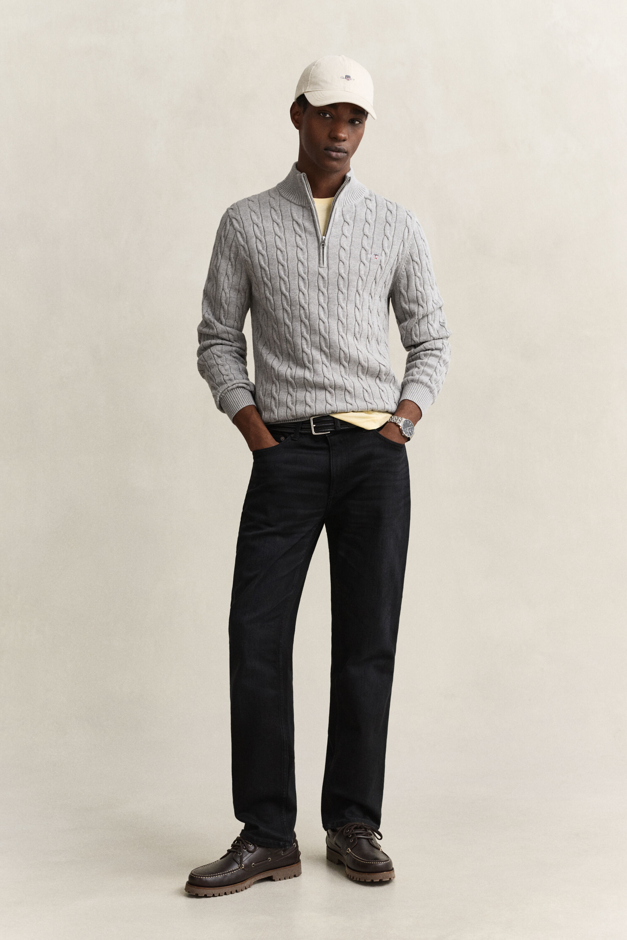 Maglia con zip corta in cotone a trecce