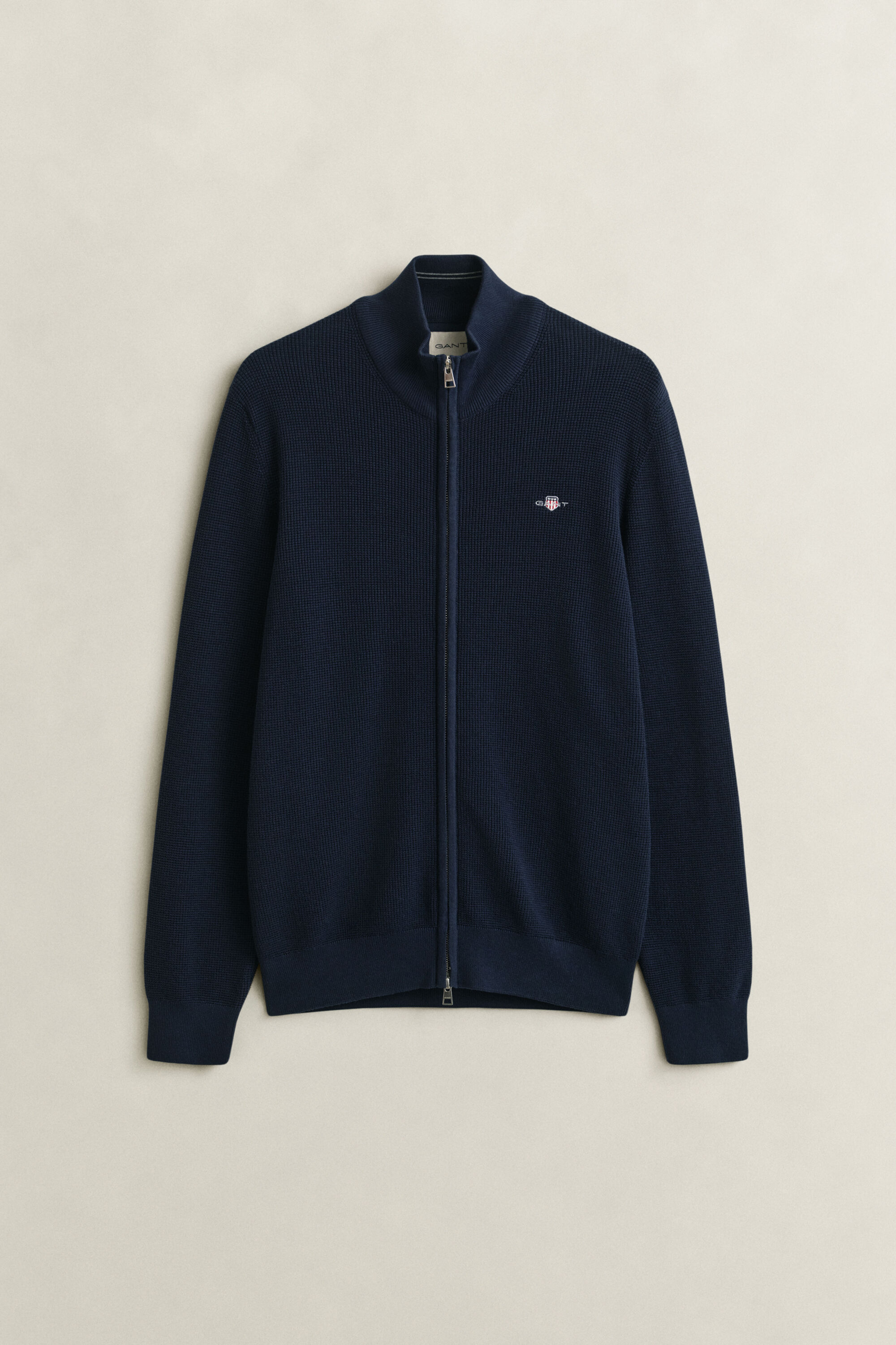 Cardigan con zip in cotone testurizzato