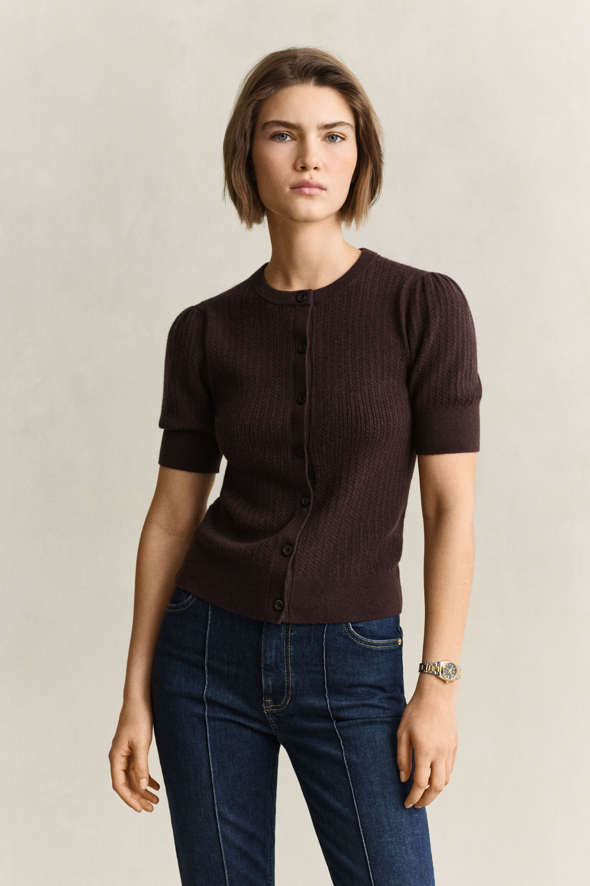 Cardigan a trecce con maniche corte