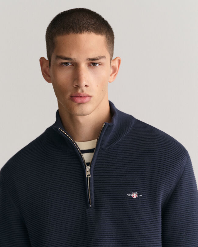 Maglia in cotone testurizzato con zip corta