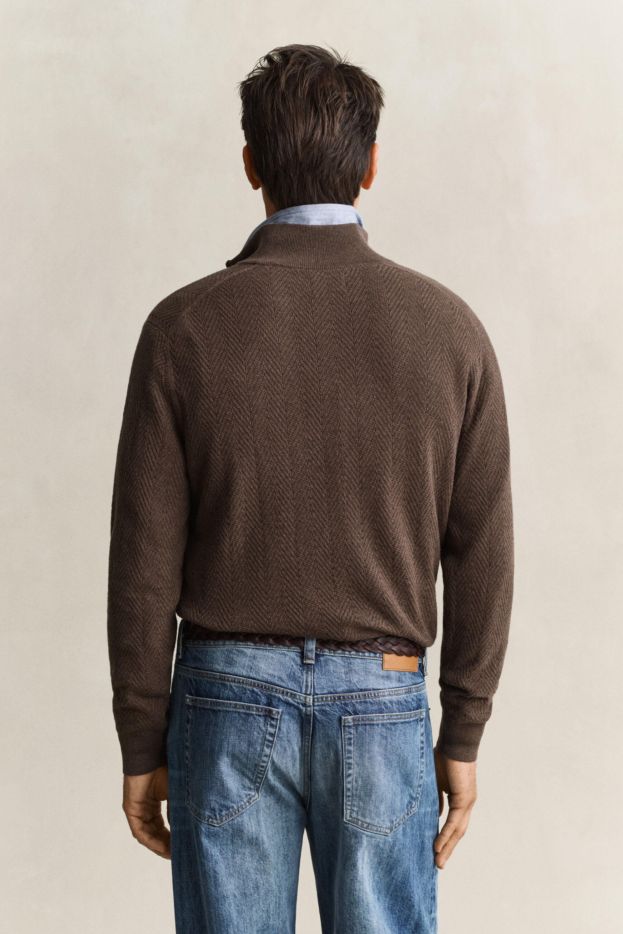 Maglia con motivo a spina di pesce con zip corta
