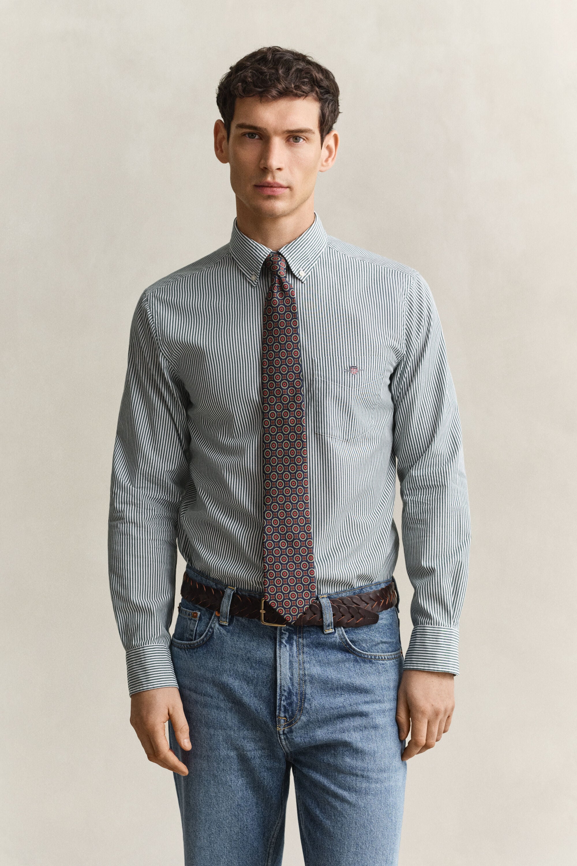 Camicia classica in popeline a righe Banker