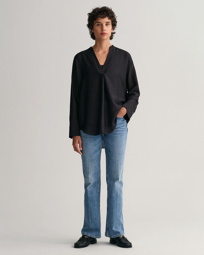 Blusa con colletto alla coreana relaxed fit