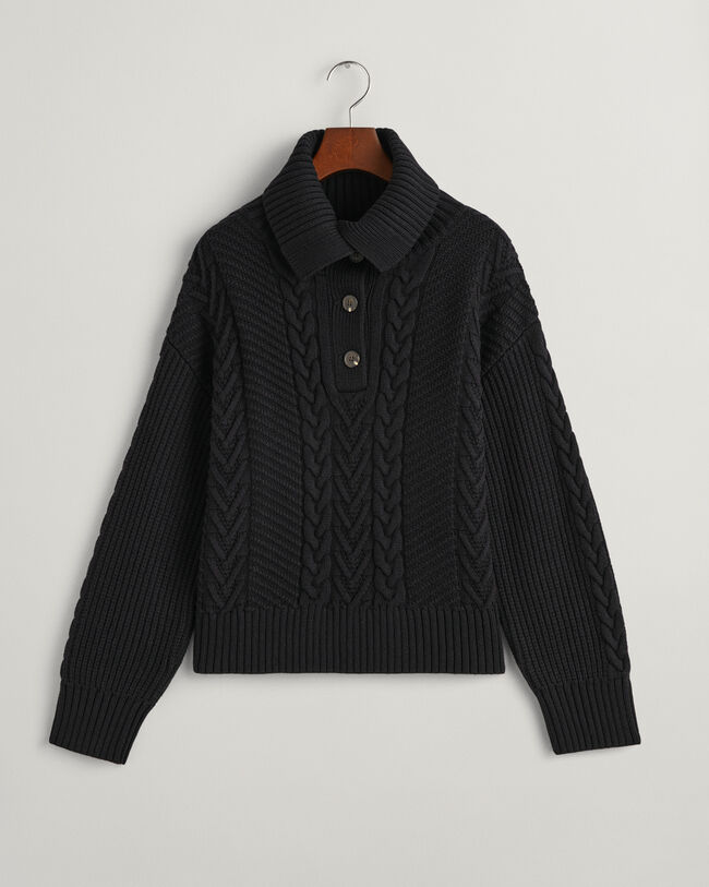 Maglia a collo alto a trecce con abbottonatura