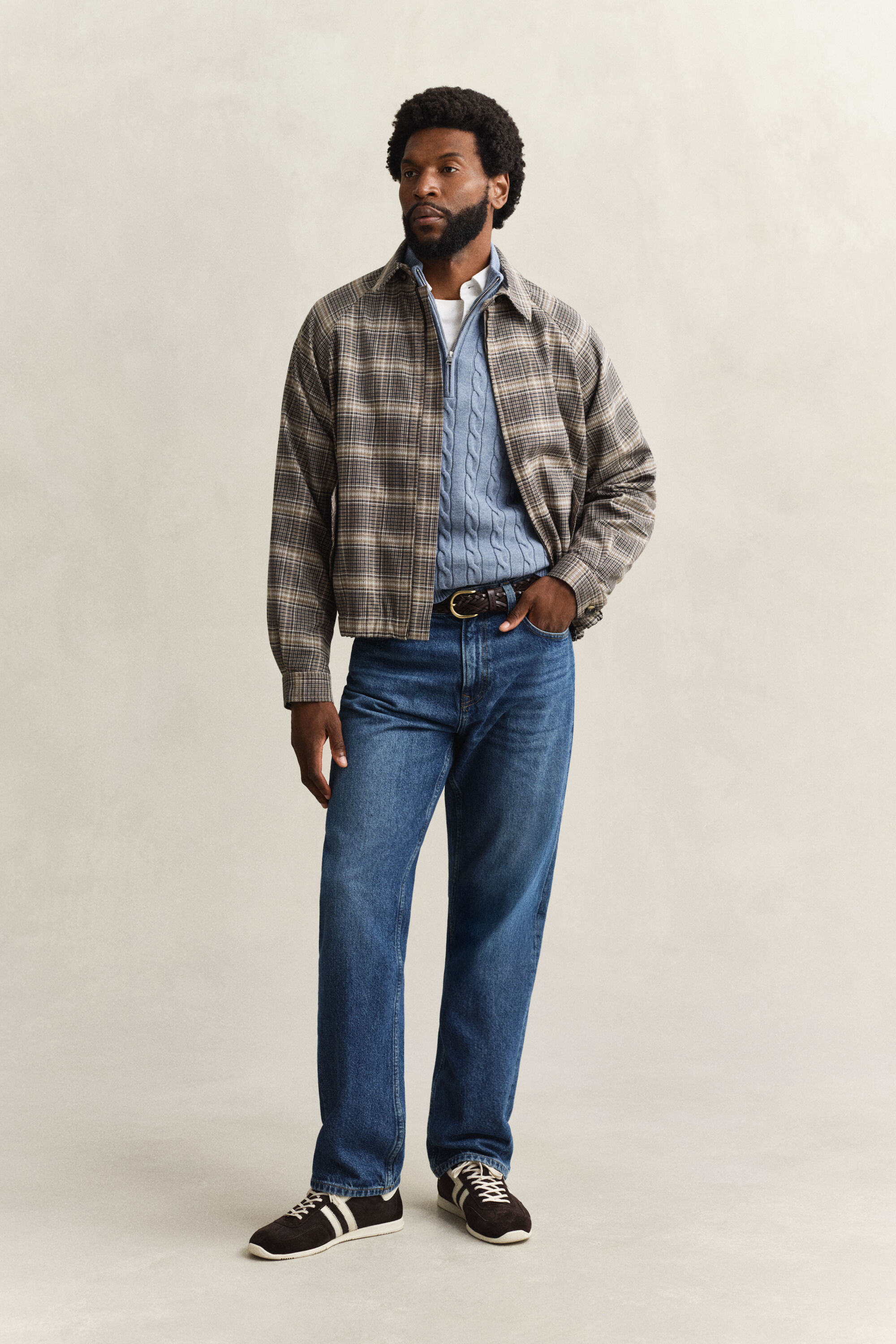 Maglia con zip corta in cotone a trecce