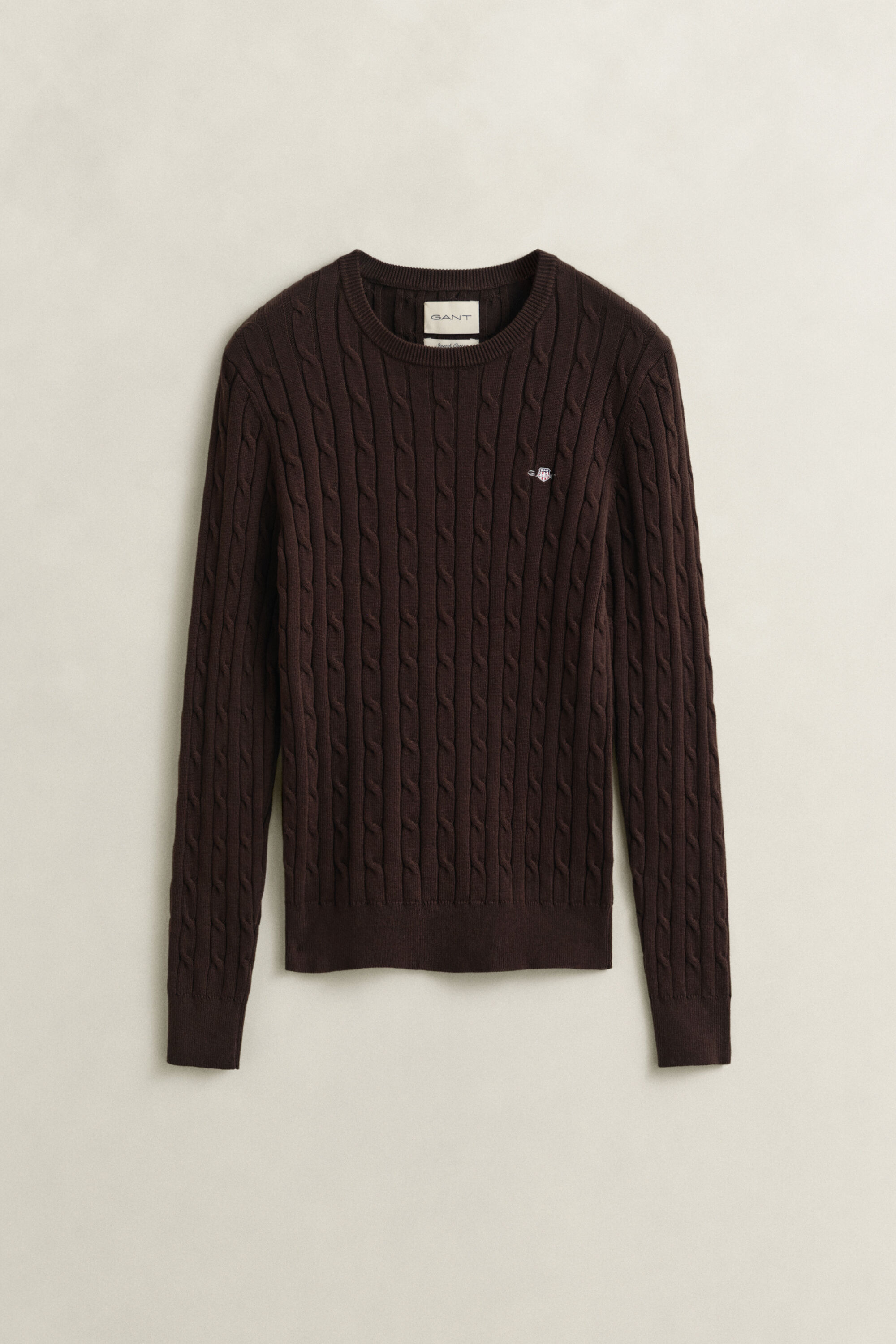 Maglia girocollo in cotone elasticizzato a trecce