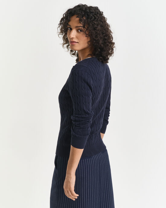 Cardigan in maglia di cotone elasticizzato a trecce