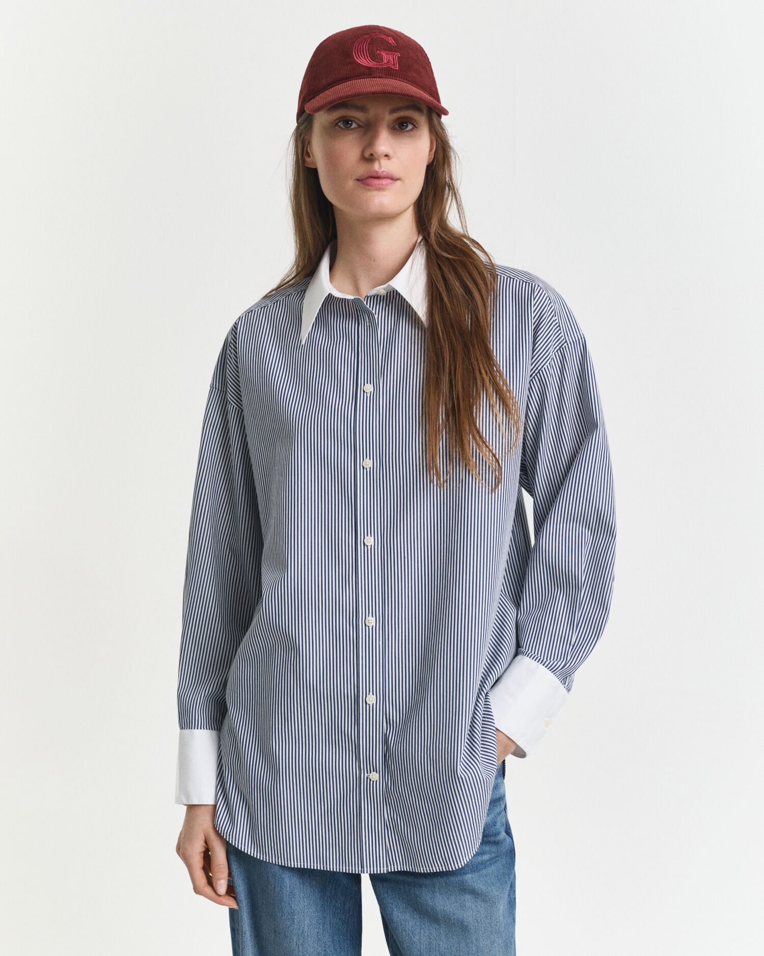 Camicia a righe con colletto a contrasto oversize