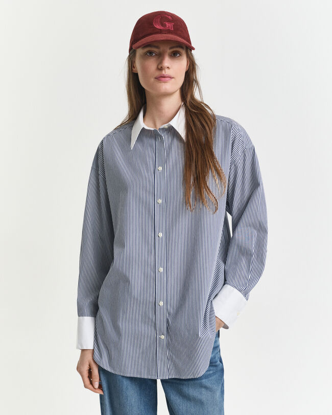 Camicia a righe con colletto a contrasto oversize