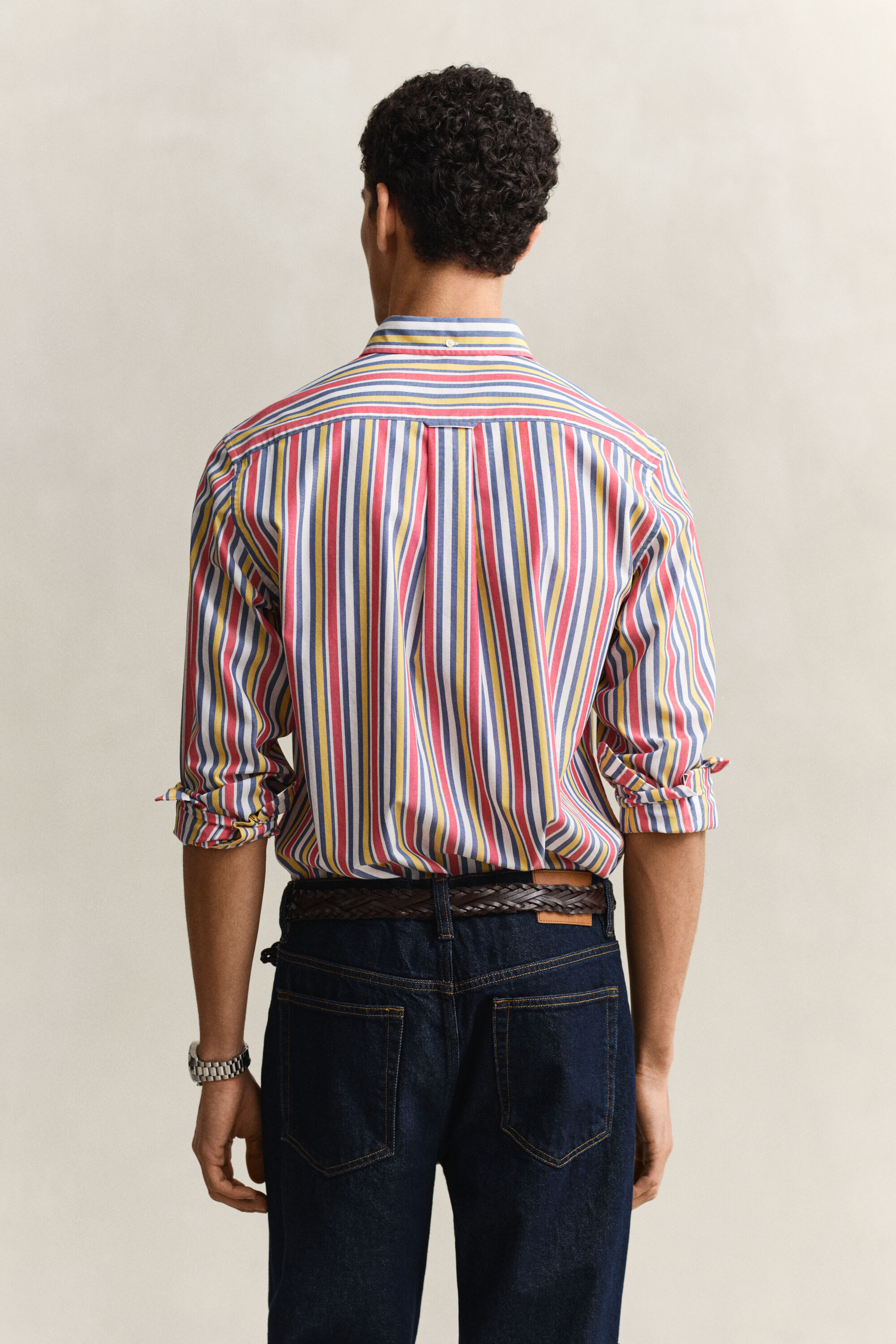 Camicia in popeline a righe multicolore