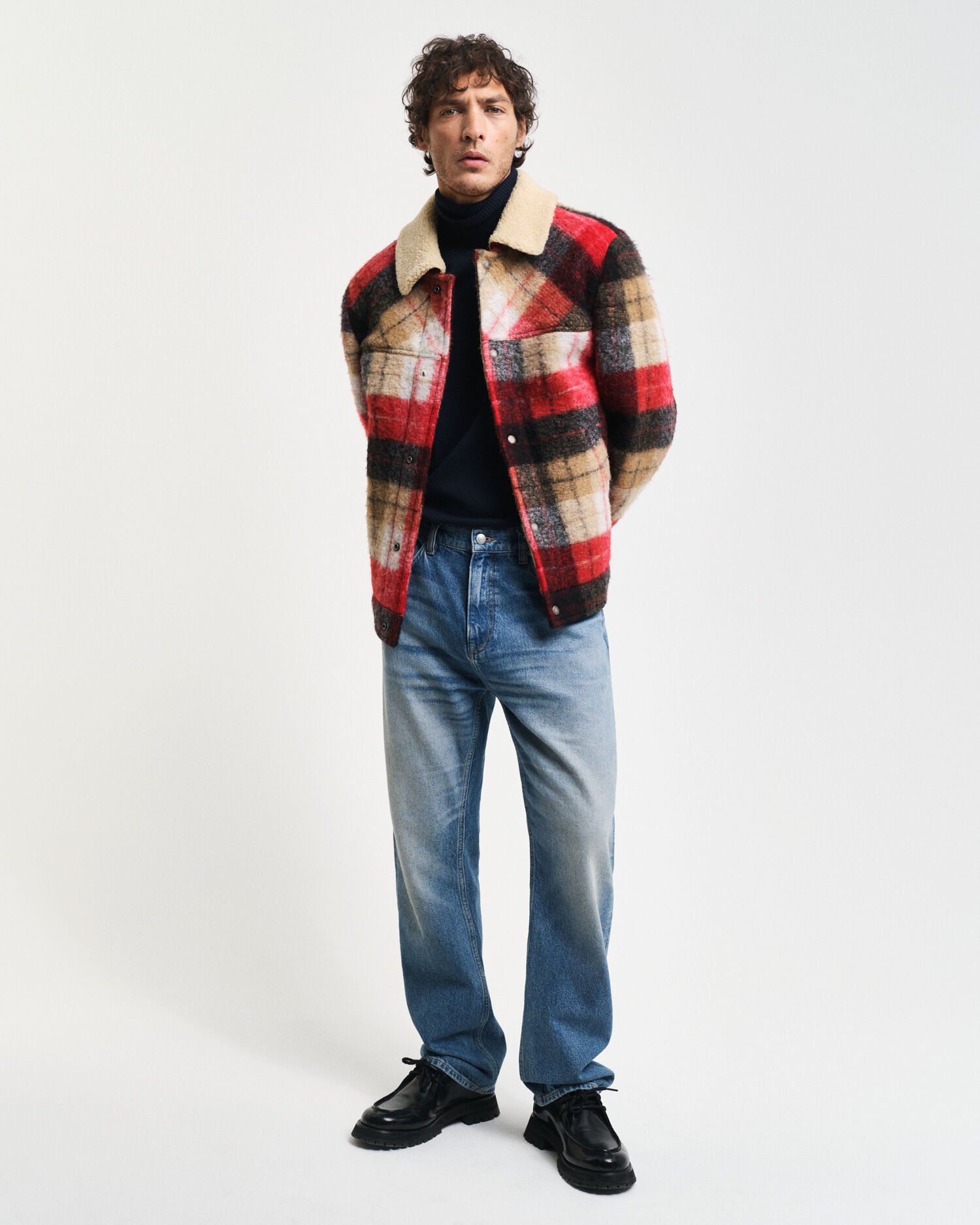 Maglia a collo alto in lana e cotone