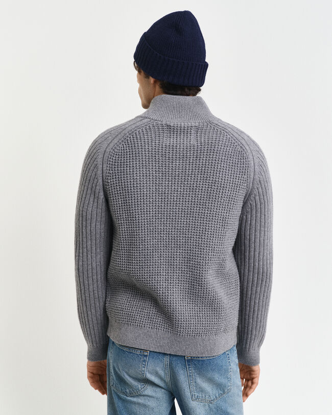 Cardigan con zip in misto lana testurizzata