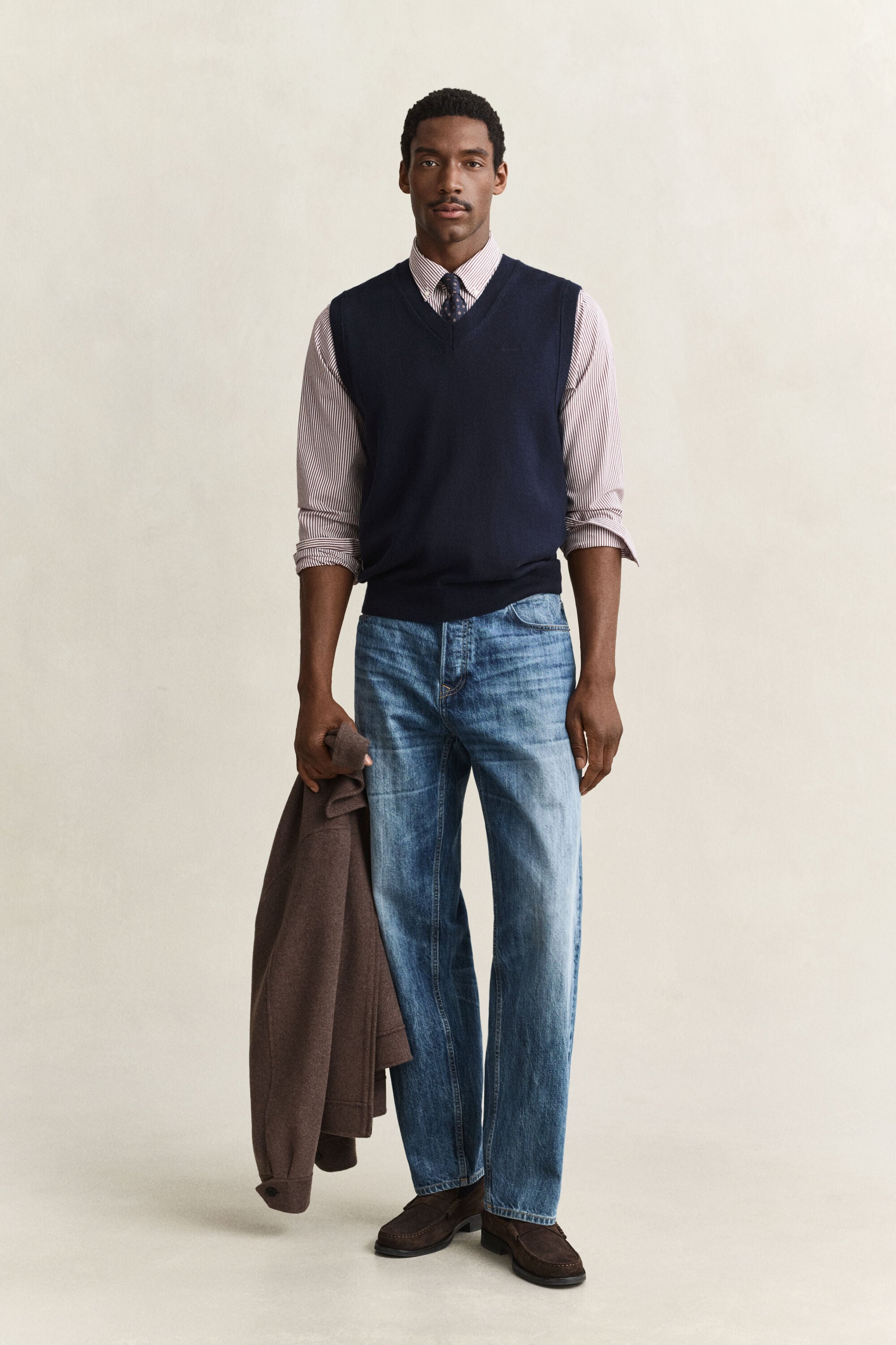 Gilet con scollo a V in cotone e lana
