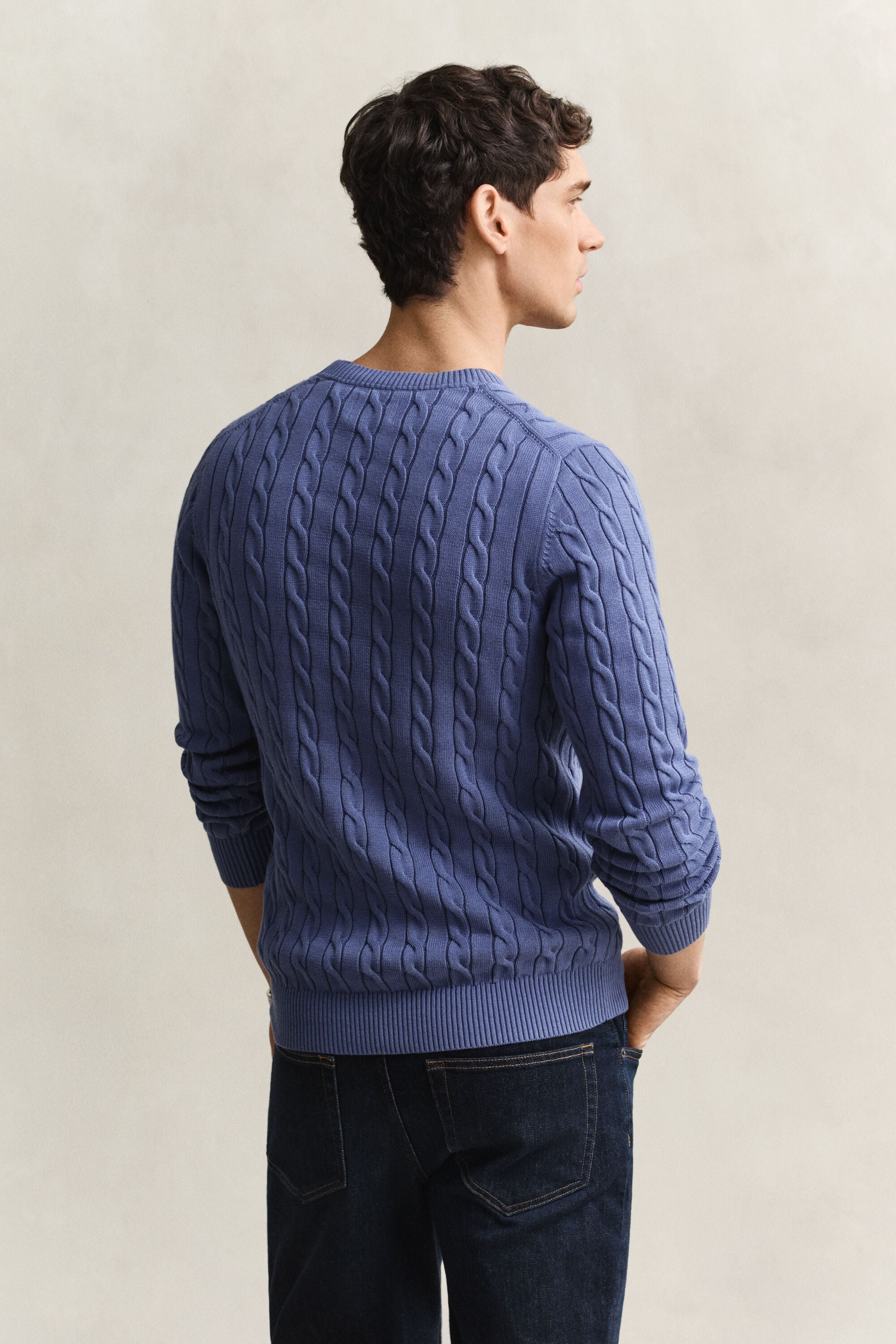 Maglia girocollo in cotone a trecce