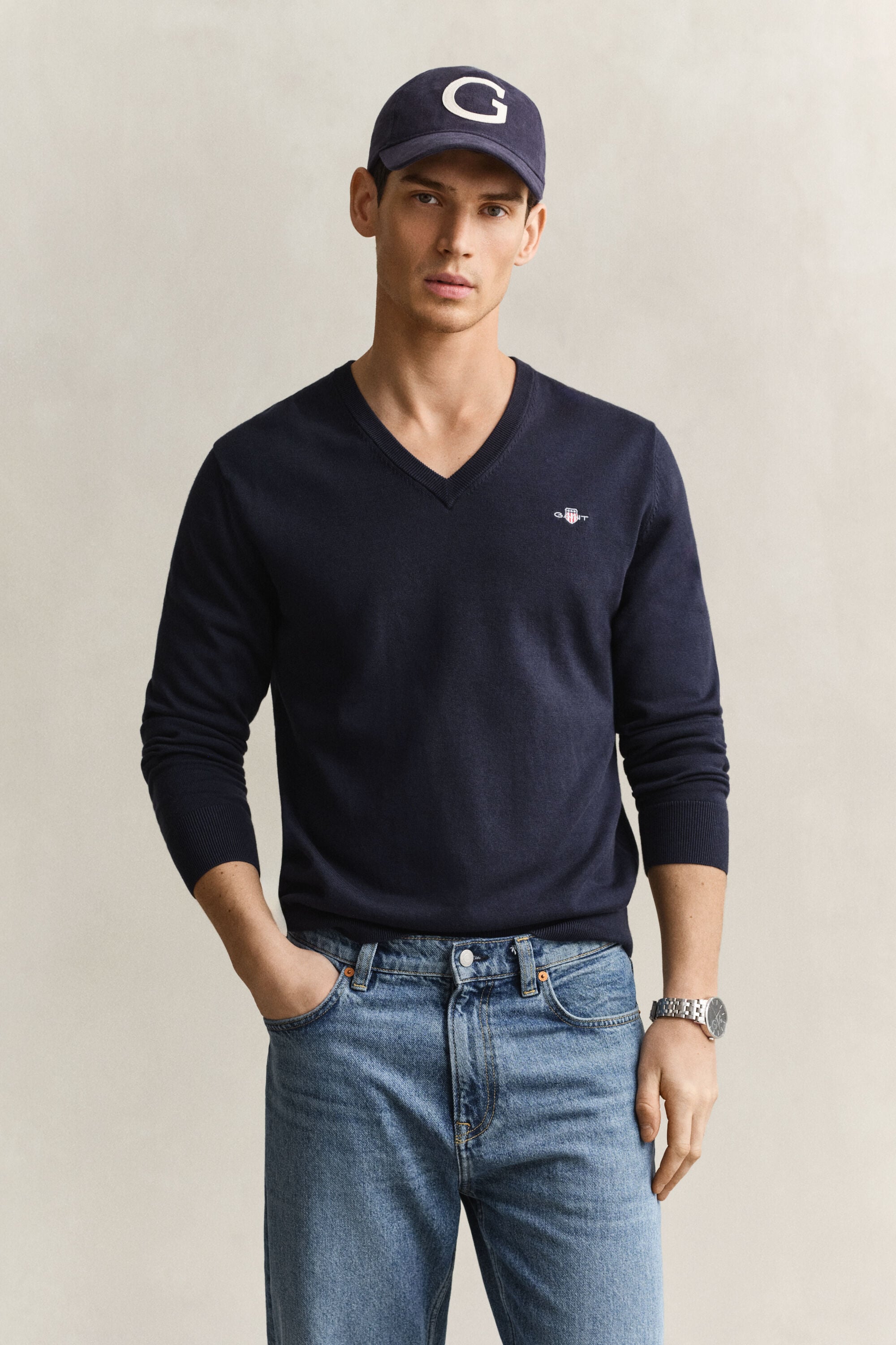 Maglia con scollo a V in cotone