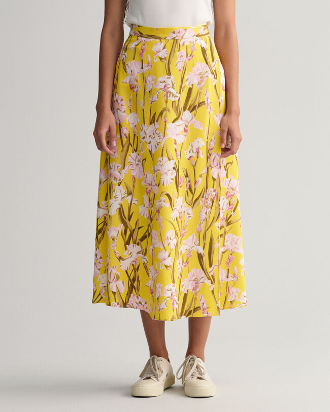 Gonna a portafoglio con stampa Iris