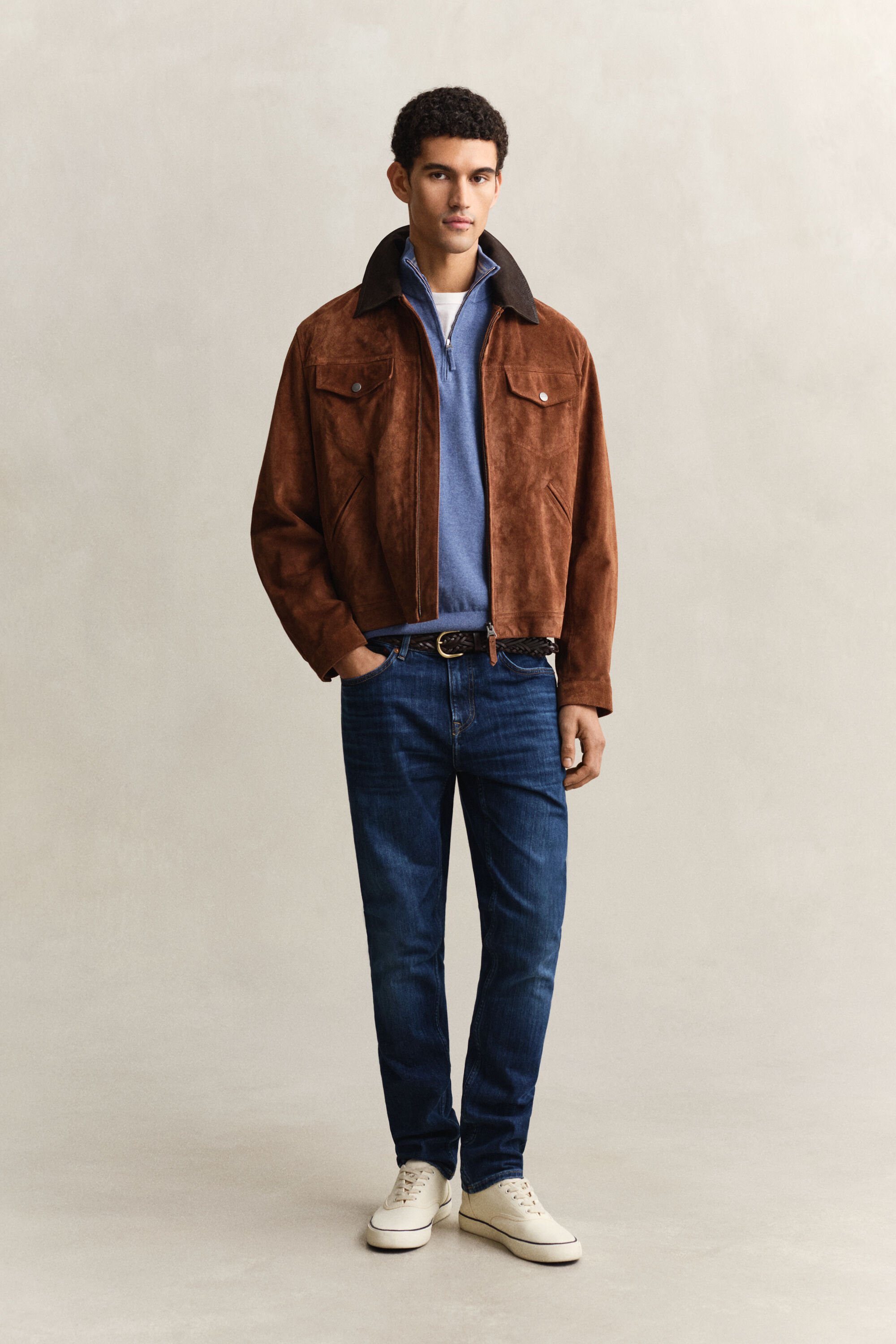 Maglia in cotone classico con zip corta