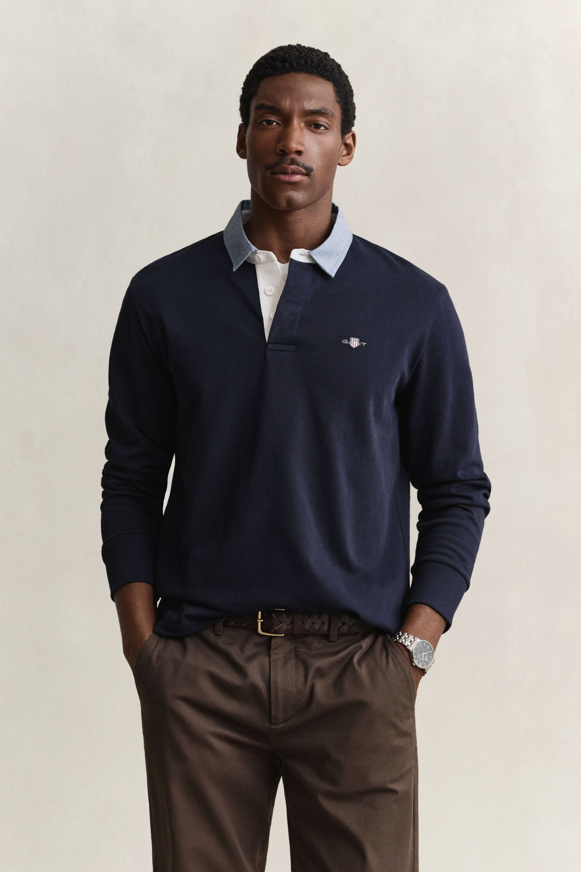 Heavy Rugger con colletto in chambray
