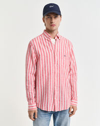 Camicia in misto cotone-lino a righe regular fit