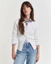 Cardigan in maglia di cotone elasticizzato a trecce