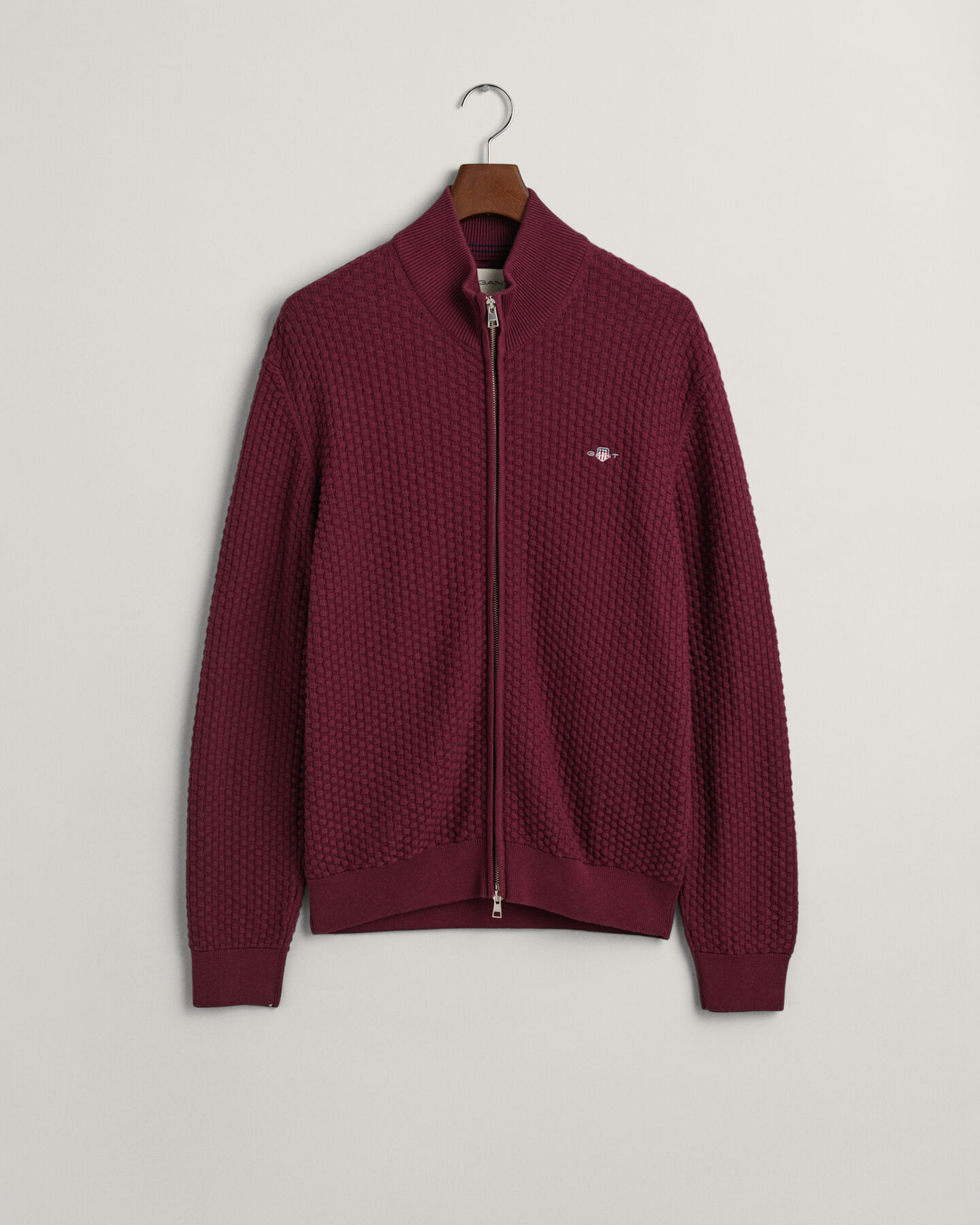 Cardigan con zip in cotone testurizzato