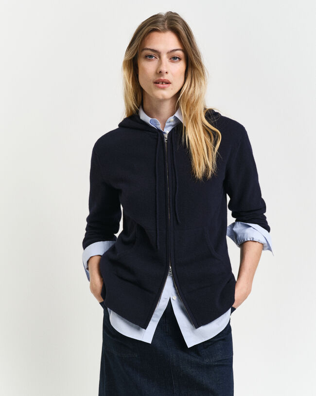 Felpa con zip e cappuccio in finissima lana d'agnello